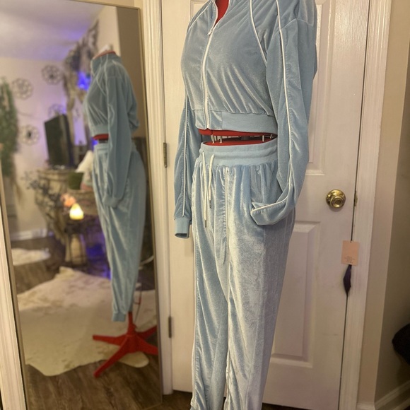 Women’s Blue Velour Tracksuit Loungewear Sz S Like-New Condition - Picture 4 of 14
